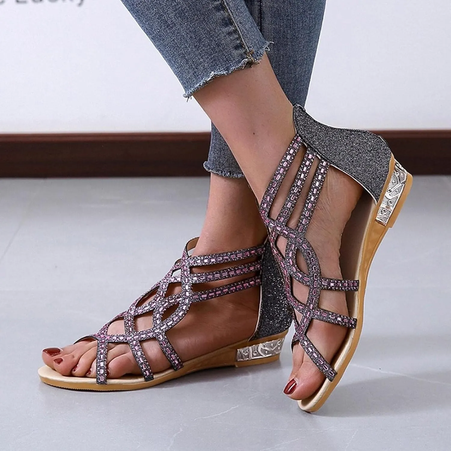 Wedge Sandal for Women Ankle Strap Flatform Arch Support Fish Mouth Toe Retro Platform Shoes Wide Rubber Waterproof Open