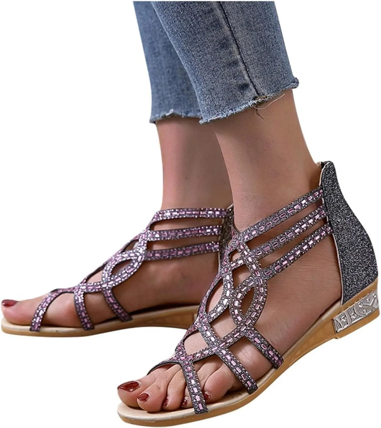 Wedge Sandal for Women Ankle Strap Flatform Arch Support Fish Mouth Toe Retro Platform Shoes Wide Rubber Waterproof Open