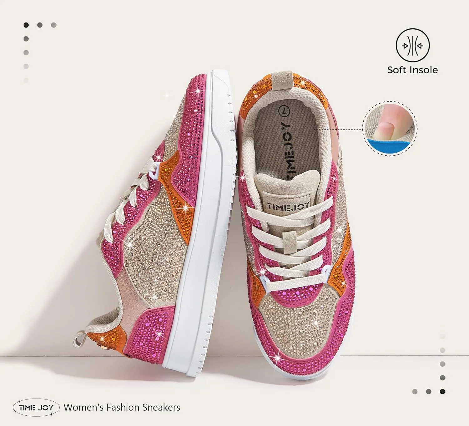 Women's Sparkly Rhinestone Sneakers Comfortable Athletic Glitter Platform Tennis Shoes for Casual, Gym & Fashion Outfits