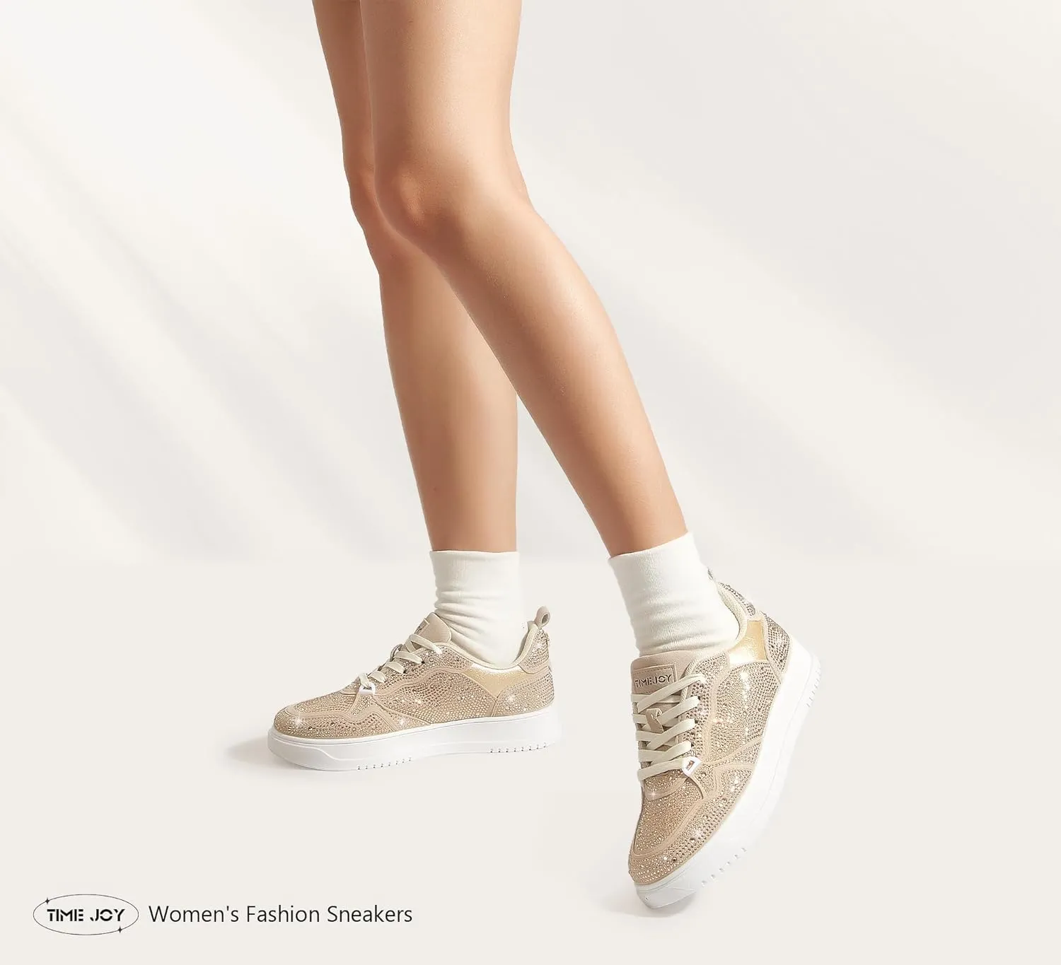 Women's Sparkly Rhinestone Sneakers Comfortable Athletic Glitter Platform Tennis Shoes for Casual, Gym & Fashion Outfits