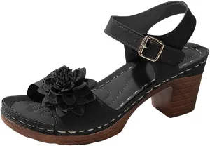 ZWRXW Open Toe Wedge Sandals for Womens Flower Buckle Ankle Strap Arch Support Orthopedic Wedge Casual Sandal Cute Fashion Dressy Bohemia Sandals Summer Comfortable Shoe